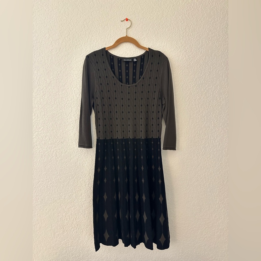 Nina Leonard Elegant Black and Olive Green Dress
